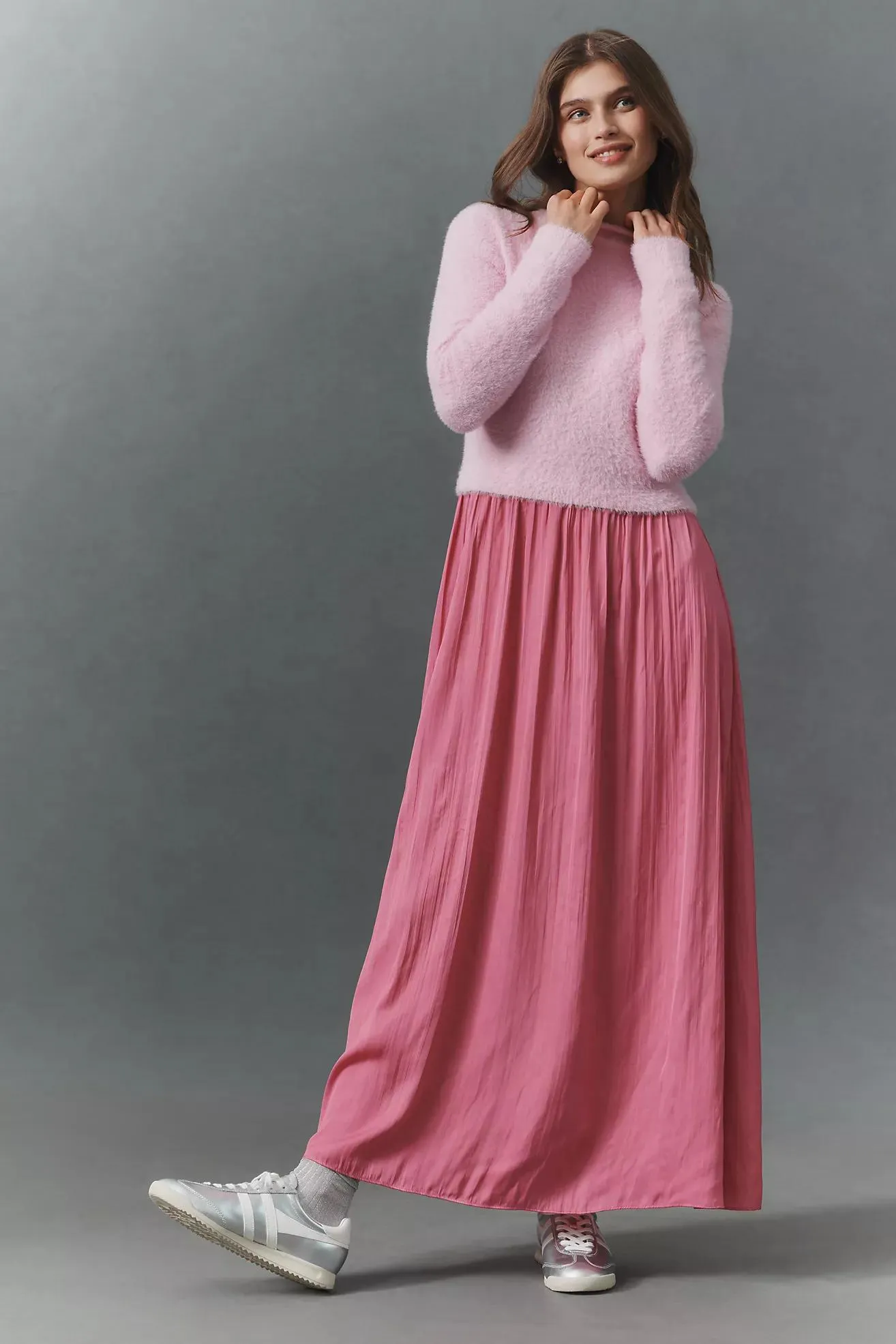 The Thea Long-Sleeve Eyelash Twofer Sweater Dress