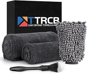 2 Pack 1300 GSM Car Drying Towel, Microfiber Towels for Cars - 36" x 24" & 16" x 16", Ultra-Absorbent, Streak Free, Premium Double Twisted-Loop Microfiber Cleaning Cloth with Car Wash Mitt