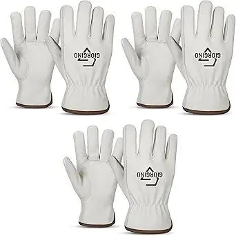 Giorgino Leather Work Gloves Men Heavy Duty Cowhide Driver Gloves Safety Work Gloves for Gardening & Construction