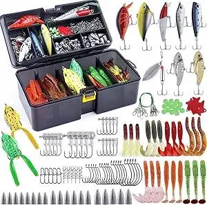 PLUSINNO Fishing Lures, 292/210Pcs Tackle Box with Tackle Included, Crankbaits, Hooks, Weights, Fishing Accessories kit, Fishing Bait Lure Gear Kit Gift for Men Bass,Trout