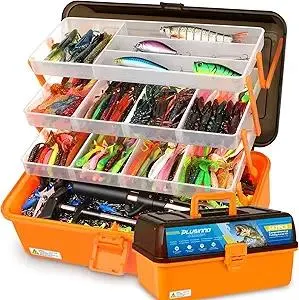 PLUSINNO Large 4-Layer Tackle Box with Tackle Included, 547Pcs Fishing Lures Kit - Pliers, Crankbait, Hooks, Weights & Accessories - Freshwater Bass Fishing Bait Lure Gear and Equipment, Gift for Men