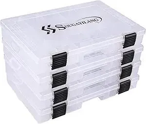 Sougayilang Fishing Tackle Boxes - 3600 3700 Plastic Storage Organizer Box with Removable Dividers - Fishing Tackle Storage - 4 Packs Transparent Tackle Trays