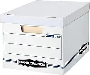 Bankers Box 6 Pack (0071303) STOR/FILE Basic Duty File Storage Boxes, Standard Assembly, Lift-off Lid, Letter/Legal, White/Blue