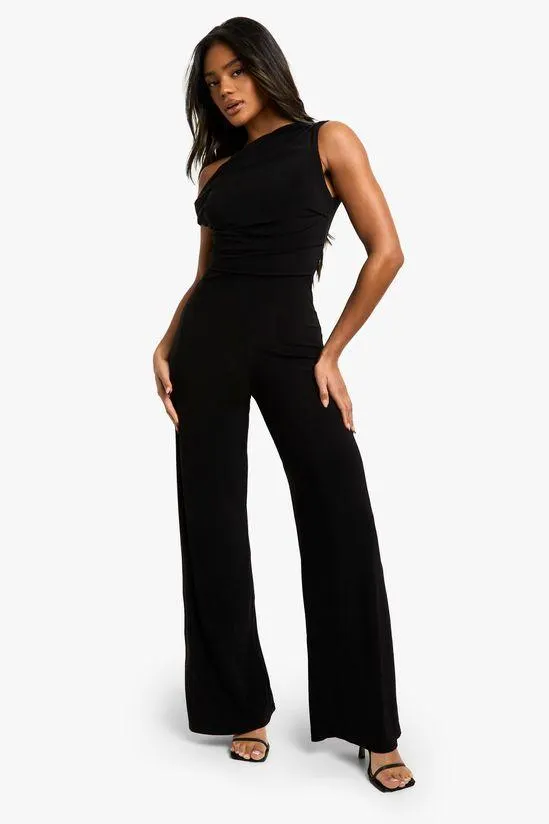 Ruched Asymmetric Wide Leg Jumpsuit