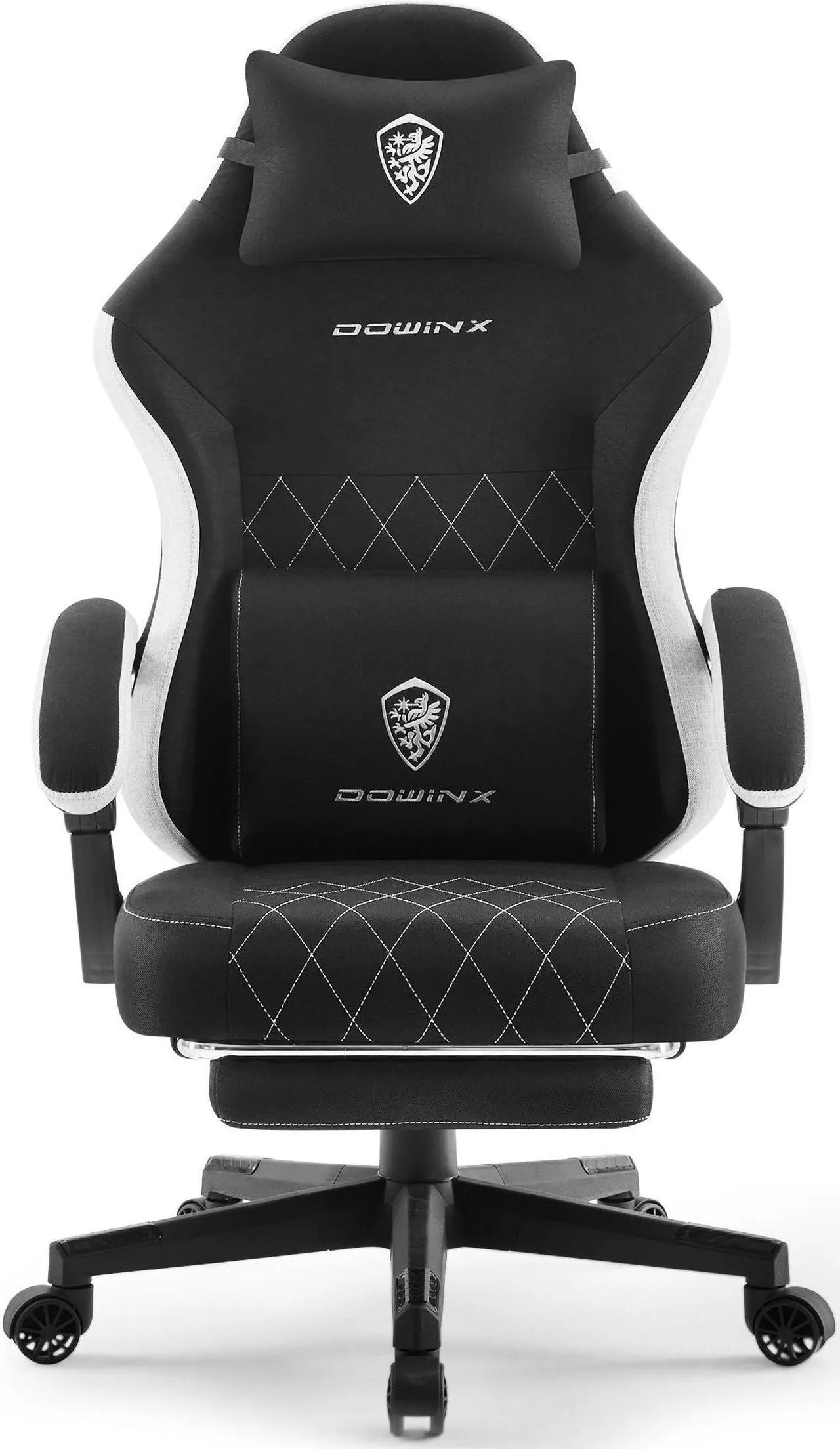 Dowinx Gaming Chair Fabric with Pocket Spring Cushion, High Back Ergonomic Computer Chair with Footrest and Massage Lumbar Support, Ideal for Office Gaming, Supports Up to 300LBS, Black