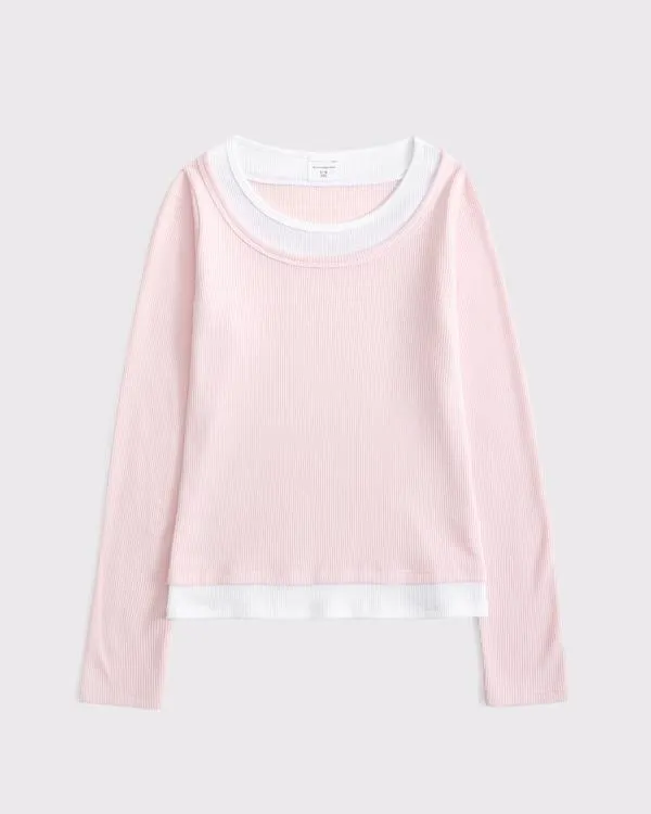 long-sleeve double-layered knit tee