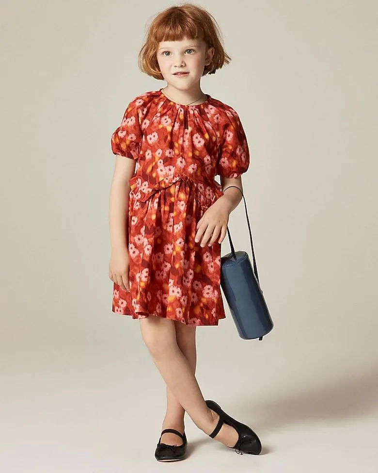 Girls' puff-sleeve shift dress