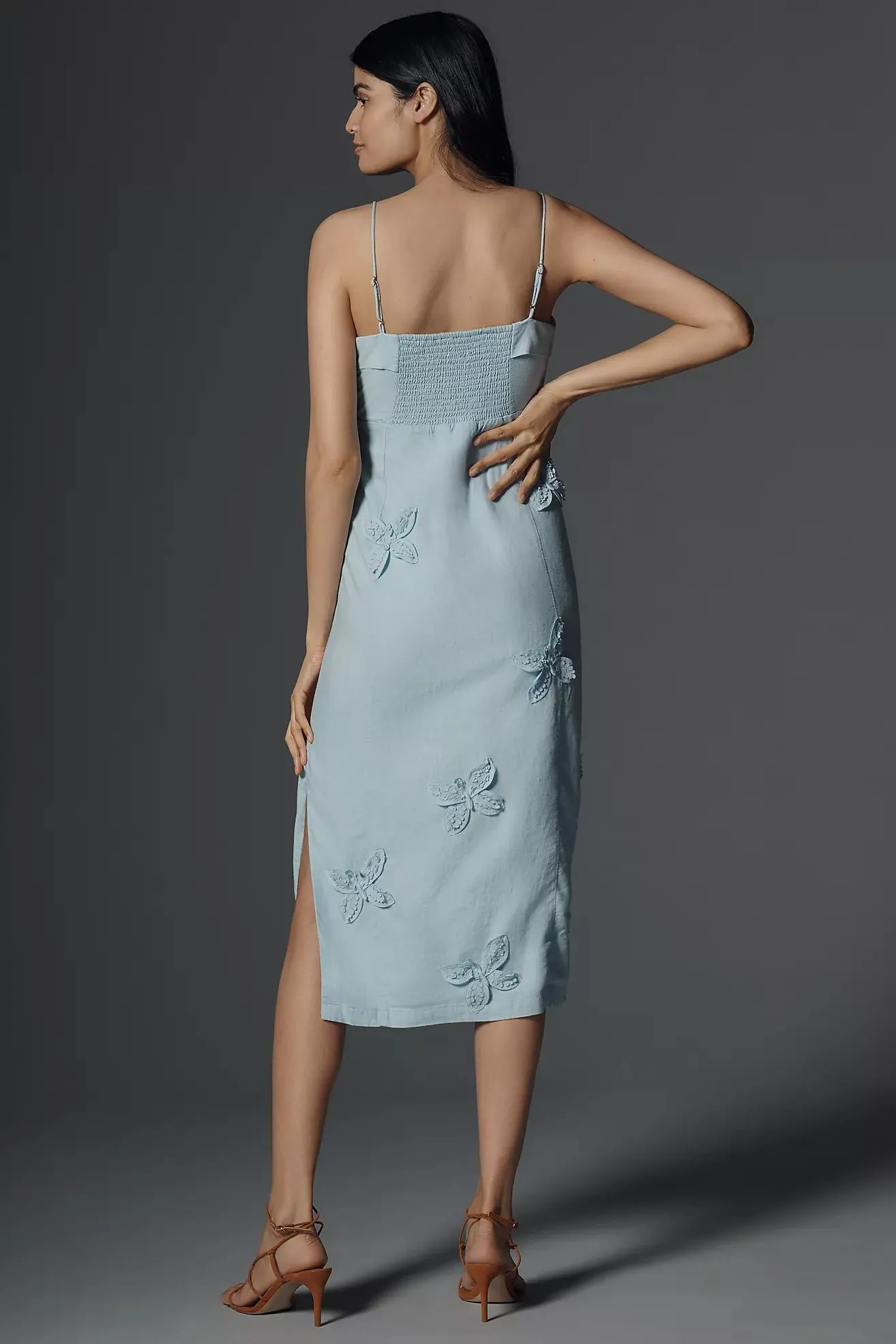 Maeve Linen Blend Appliqué Midi Dress