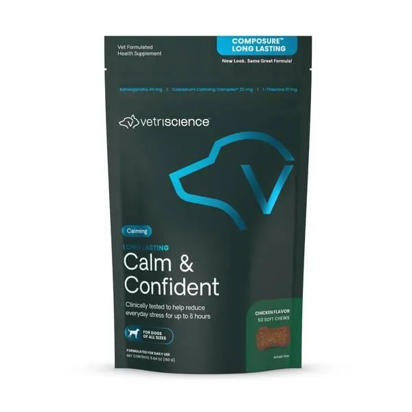 VetriScience brand page 50-Count Calm and Confident Long Lasting Chicken Composure Supplement Dog Chews