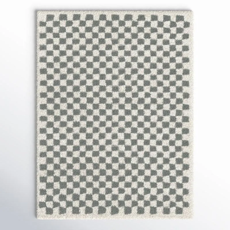 Walker Checkered Sage/Cream Shag Area Rug