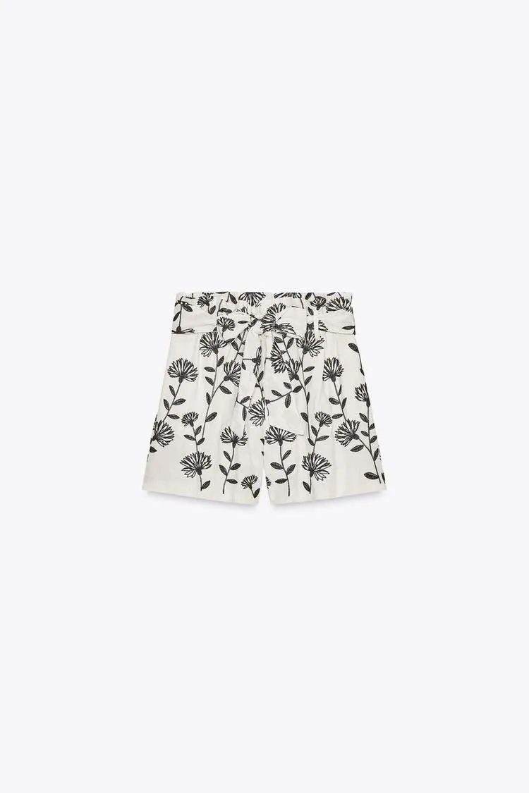 EMBROIDERED PAPER BAG BERMUDA SHORTS