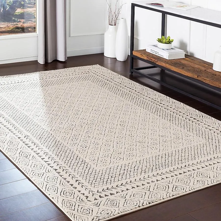Livabliss Bahar 8 x 10 (ft) Polypropylene Beige Rectangular Indoor Border Farmhouse/Cottage Area rug