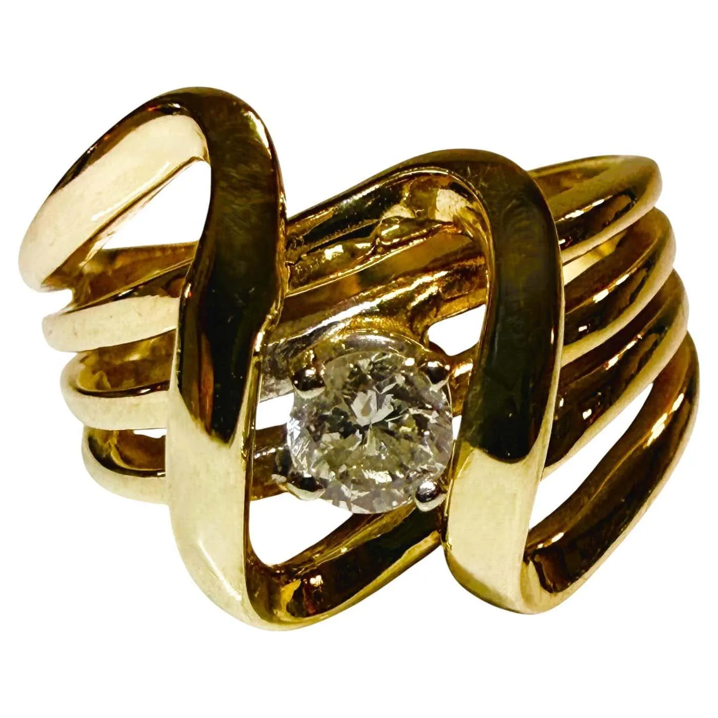Art Deco 14k Yellow Gold .25 Carat Brilliant Cut Diamond Ring Size 6