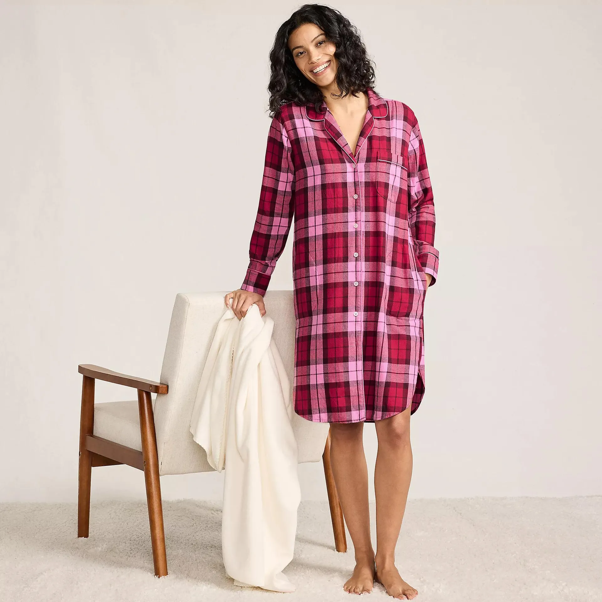Women's Flannel Long Sleeve Sleepshirt Nightgown