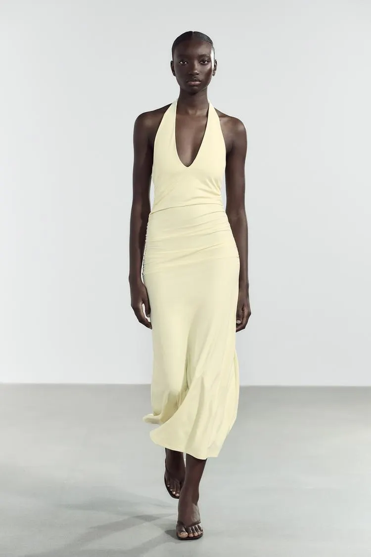 HALTER POLYAMIDE MAXI DRESS