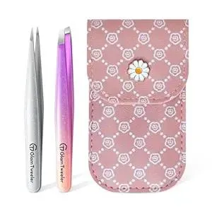 Product Summary: Expert Slant and Point Tip Tweezer Set with Exclusive Storage & Carrying Case, GlamTweeler Sharp & Precision Tweezer Set for Eyebrows, Facial Hairs and Fine Hairs Removal (Sparkle Violet + Silver)