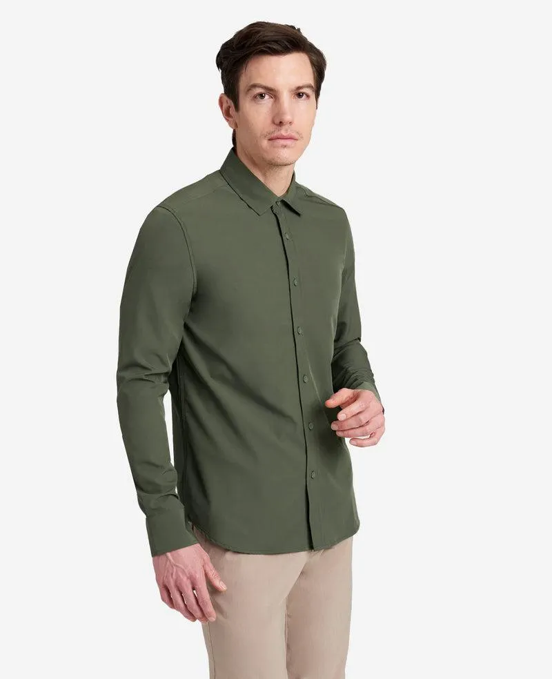 Stretch Solid Button-Down Shirt - Dark Green