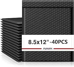 Fuxury Black Bubble Mailers 8.5x12" 40 Pack Medium Padded Envelopes Opaque #2 Bubble Mailer Usable Size 8x11" Thick Padded Mailers for Small Business Mailing Books Clothes Makeup Supplies