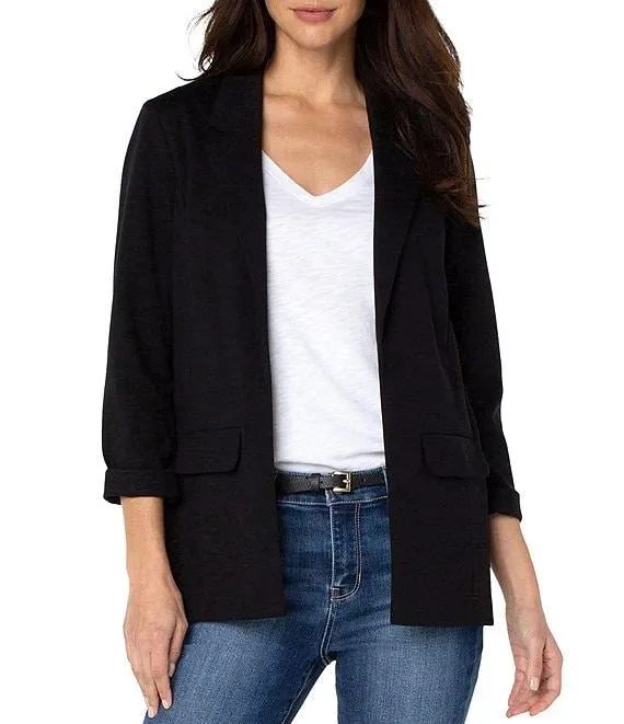 Stretch Ponte Notch Lapel 3/4 Sleeve Boyfriend Blazer