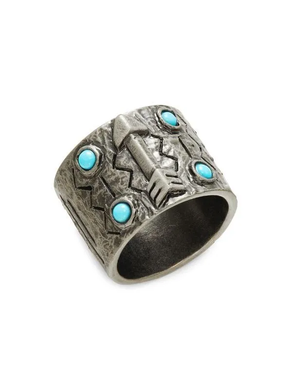 Silvertone Turquoise Etched Ring