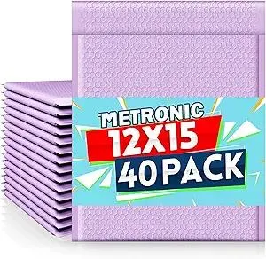 Metronic Large Bubble Mailers 12x15 Inch 40 Pack Waterproof Padded Envelopes Lavender Bubble Envelopes Opaque Cushioning Mailer for Shipping Clothes, Books,Jewelry Makeup Supplies