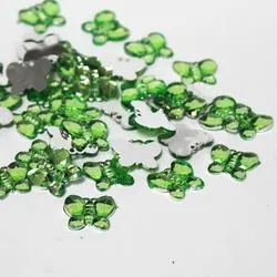 Apple Green Flat Back Butterfly Rhinestones (Package of 50 pieces)