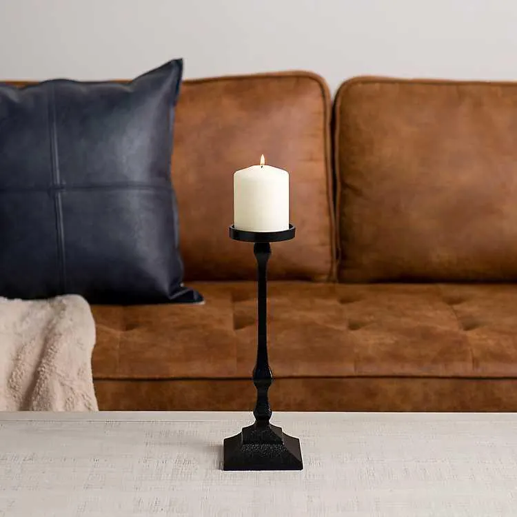 Black Cast Iron Pillar Candle Holder, 11 in.