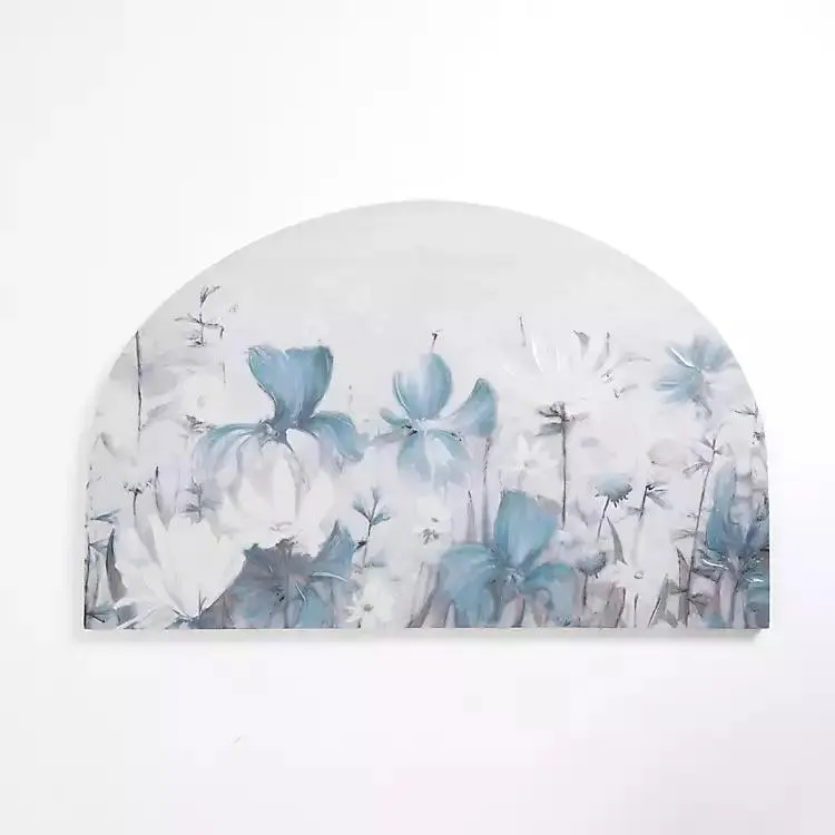 Blue Floral Meadow Arched Canvas Art Print