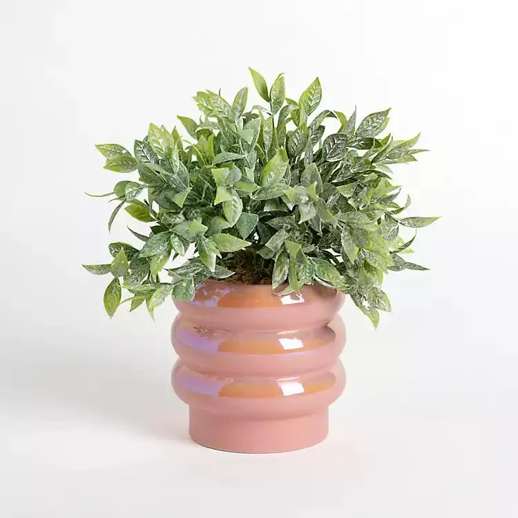 Greenery Arrangement in Iridescent Pink Planter