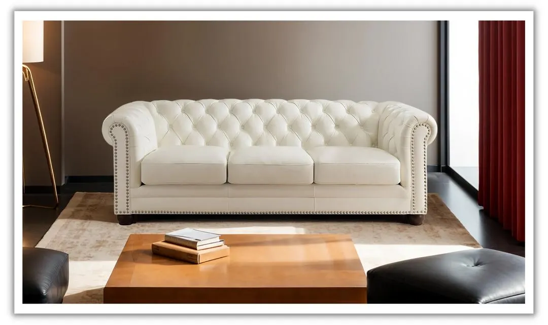 Aliso 3-Seater Leather Sofa With Rolled Arms