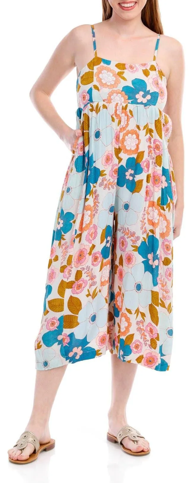 Angie Juniors Sleeveless Cross Back Cropped Jumpsuit