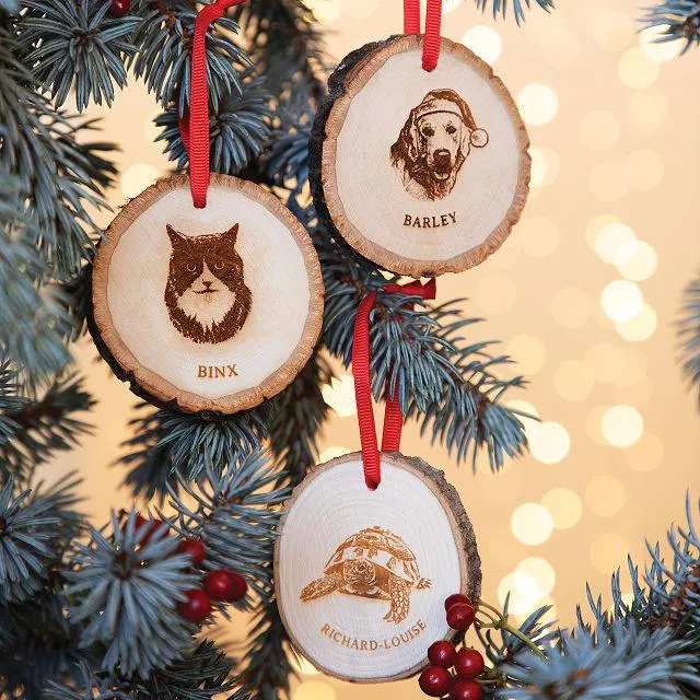Personalized Pet Portrait Wood Slice Ornament