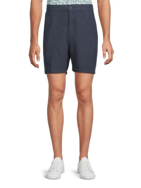 Flat-Front Linen-Blend Shorts
