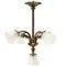 Art Nouveau Brass and Satin Glass 4-Flame Chandelier