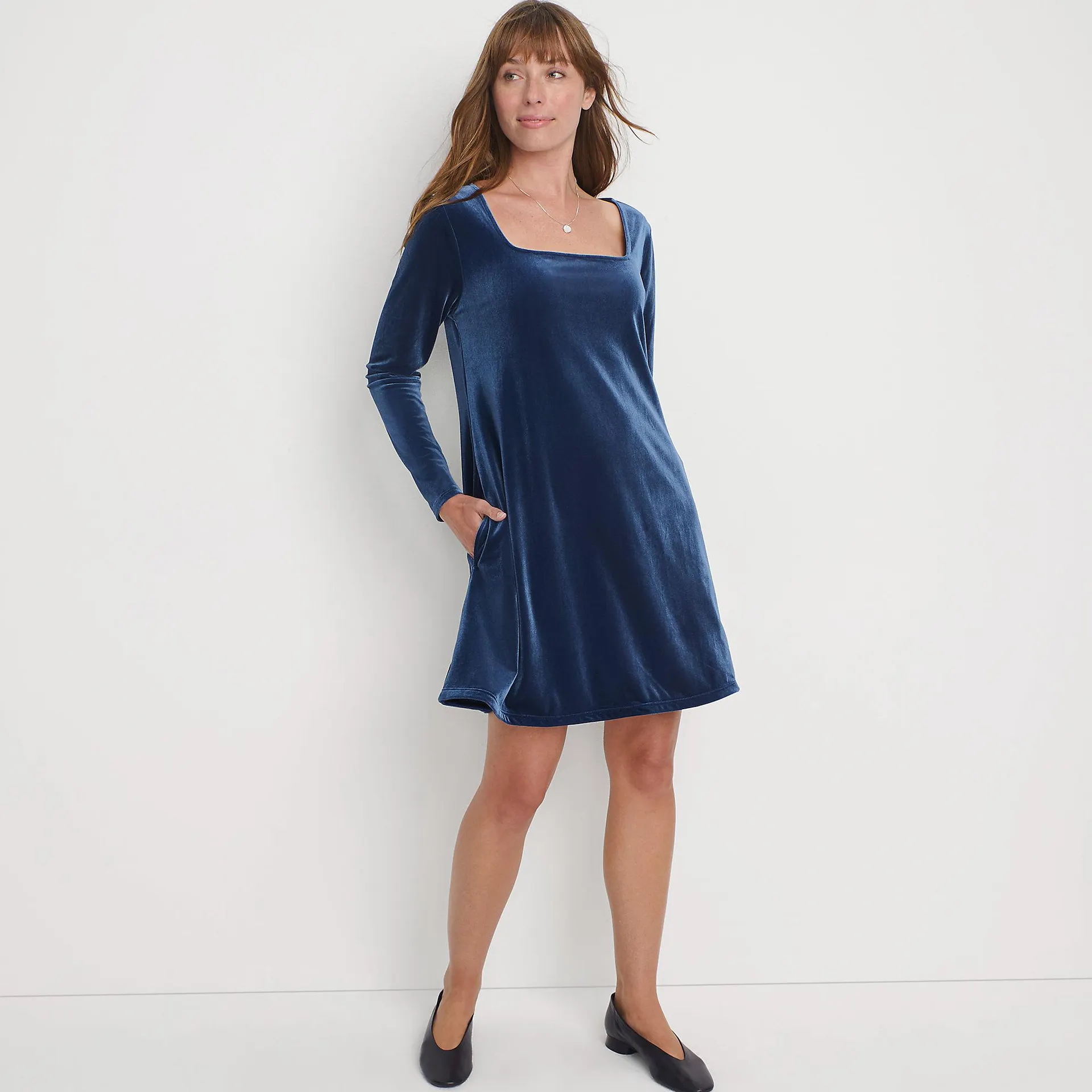Women's Knit Velvet Square Neck Dress