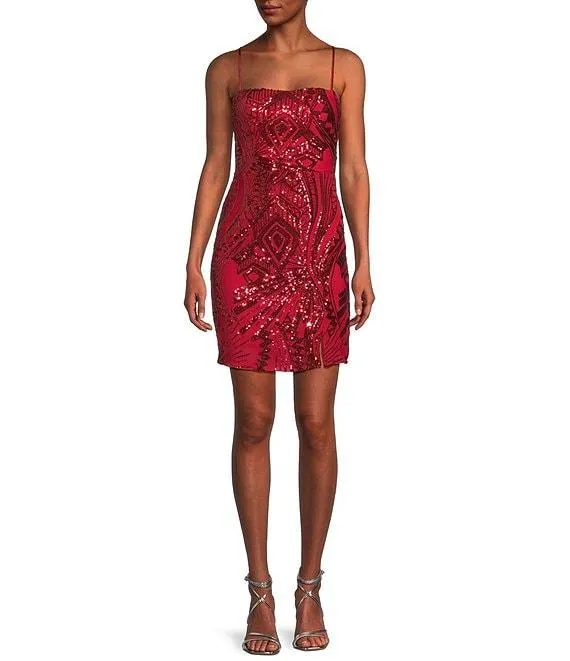 Spaghetti Strap Placement Sequin Strappy Back Bodycon Mini Dress