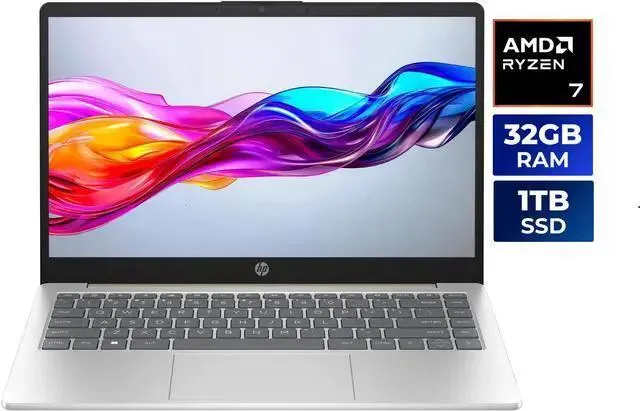 HP 14" HD Laptop AMD Ryzen 7 7730U 32GB Memory 1 TB NVMe SSD Windows 11 Home AMD Radeon Graphics