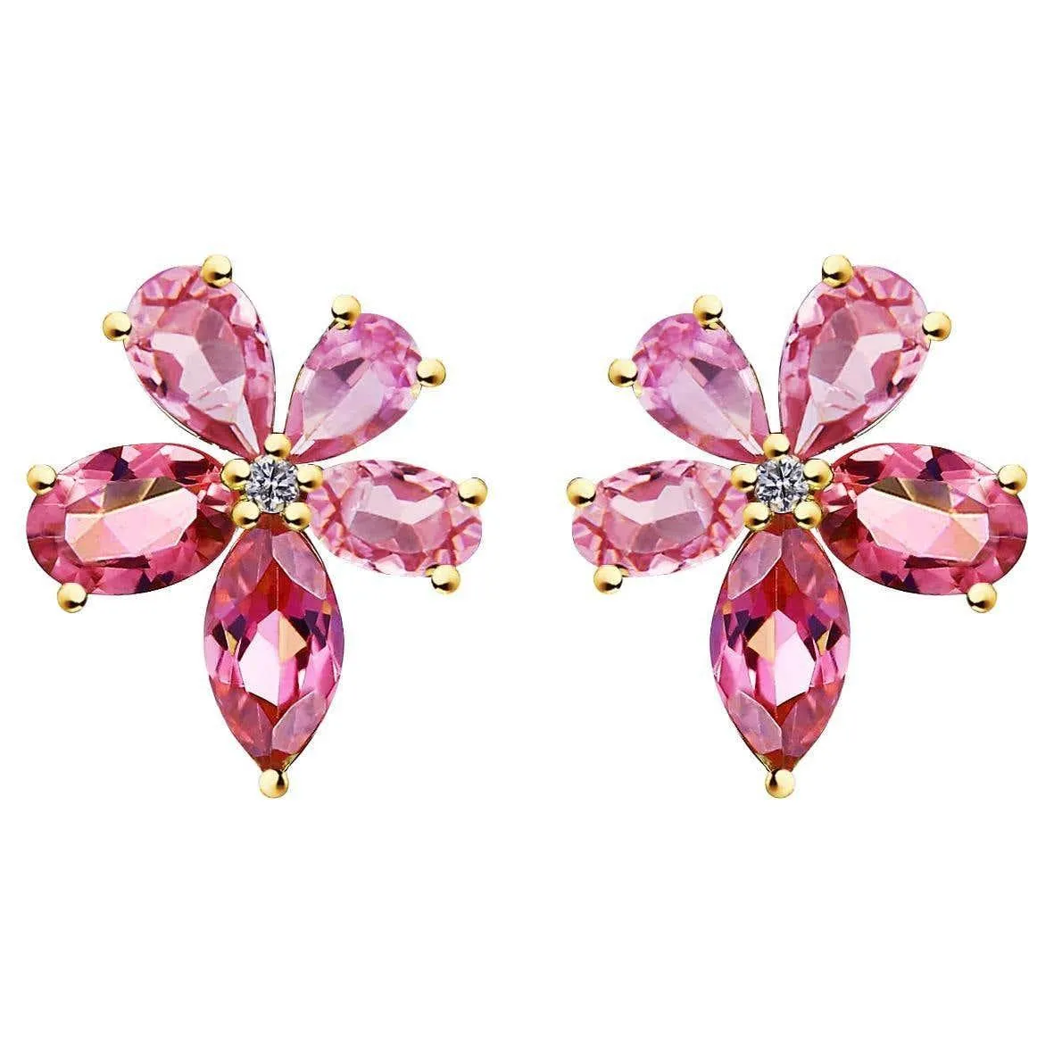 Nina Zhou Pink Sapphire Tourmaline Diamond Blossom Earrings