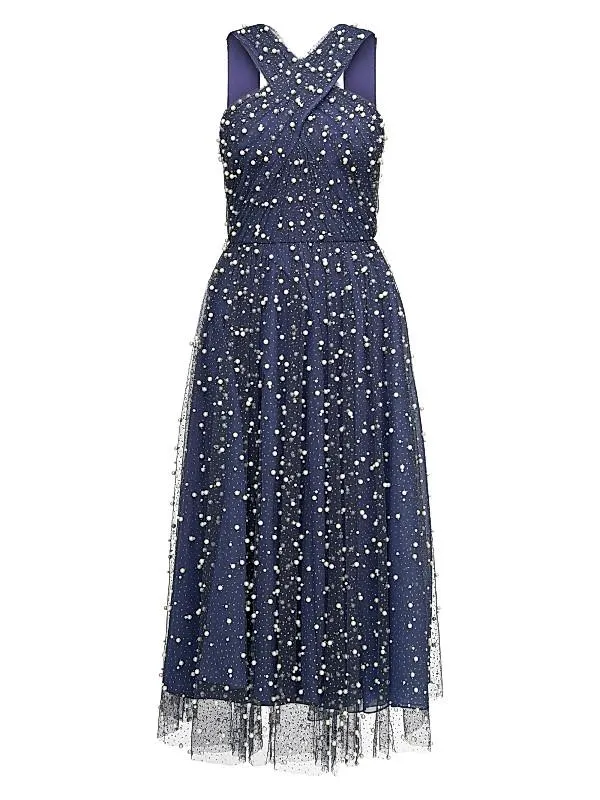 Tatiana Embellished Crisscross Halterneck Midi-Dress
