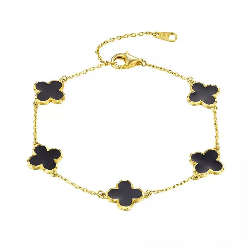 Designs by Gioelli 14k Gold Over Silver Black Enamel Clover Bracelet