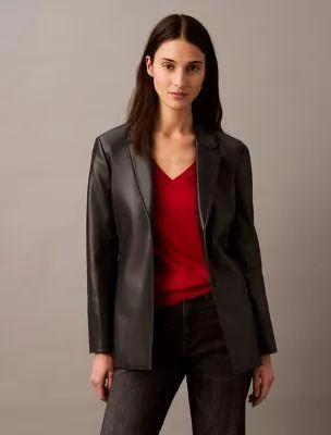 Faux Leather Slim Fit Blazer