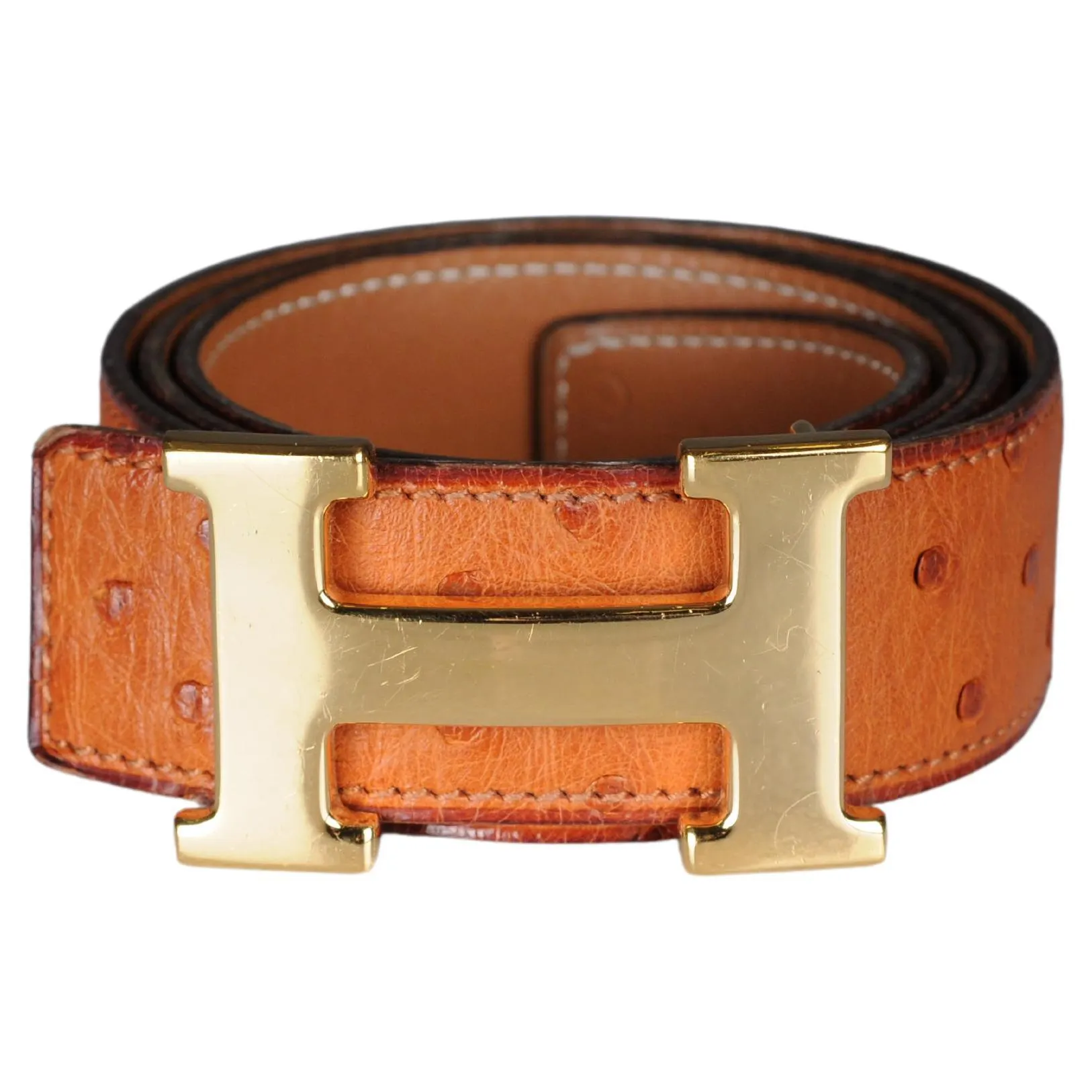 Hermes Paris interchangeable ostrich leather belt for Gold H buckle belt