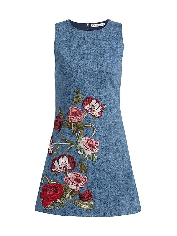 Cade Denim Floral Embroidered Minidress