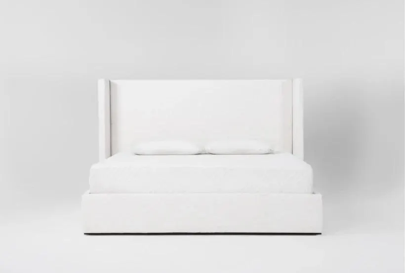 Vera Dream Cream Non Tufted 52"H Queen Upholstered Shelter Platform Bed With Storage