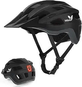Bike Helmet for Adults, Lightweight Mountain Bicycle Helmet with USB Rechargeable LED Rear Light, Removable Sun Visor for Women, Men, Suitable for Cycling and Commuting
