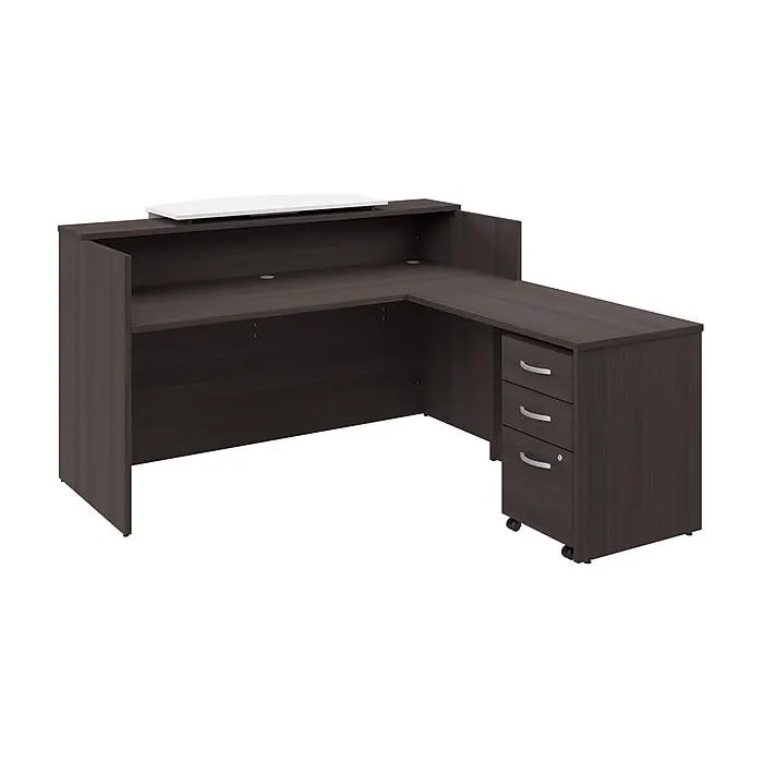 Bush Business Furniture Arrive 72"W L Shaped Reception Desk with Counter and Mobile File Cabinet,
