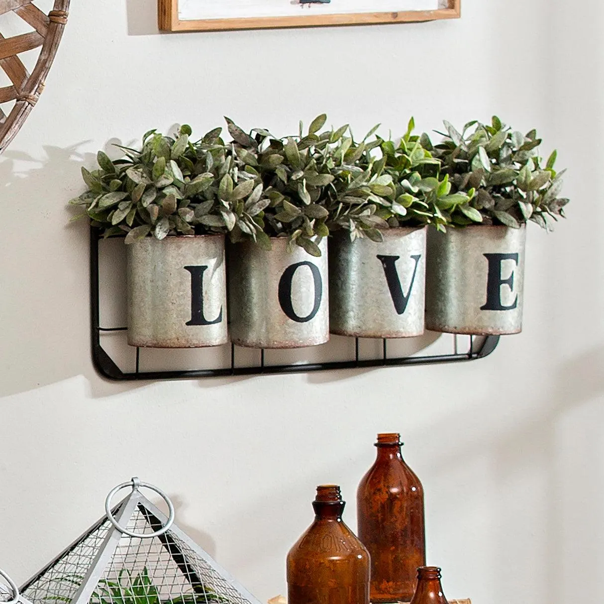 Galvanized Metal Wall Pockets "LOVE"