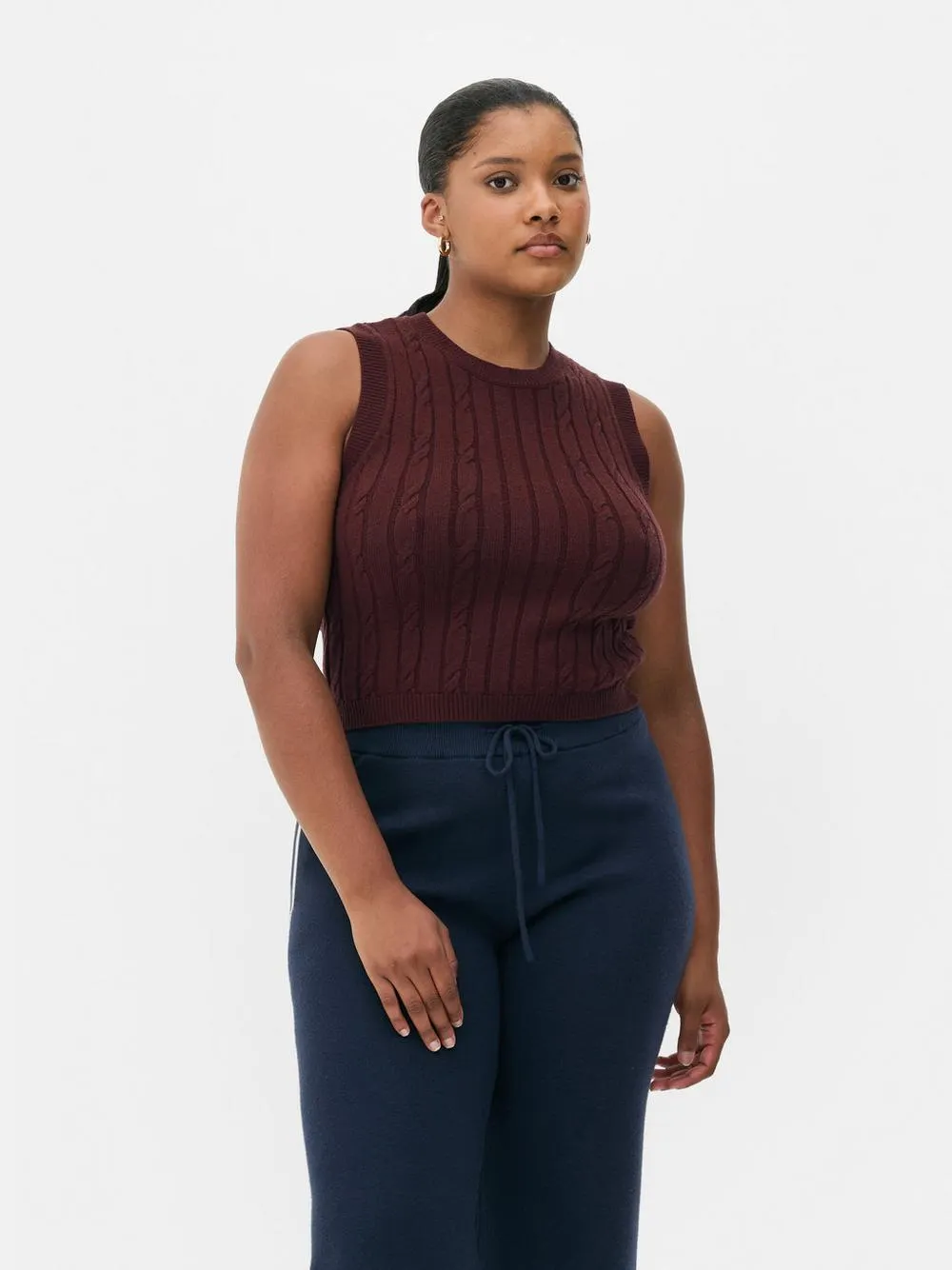 Cable Crew Neck Tank Top