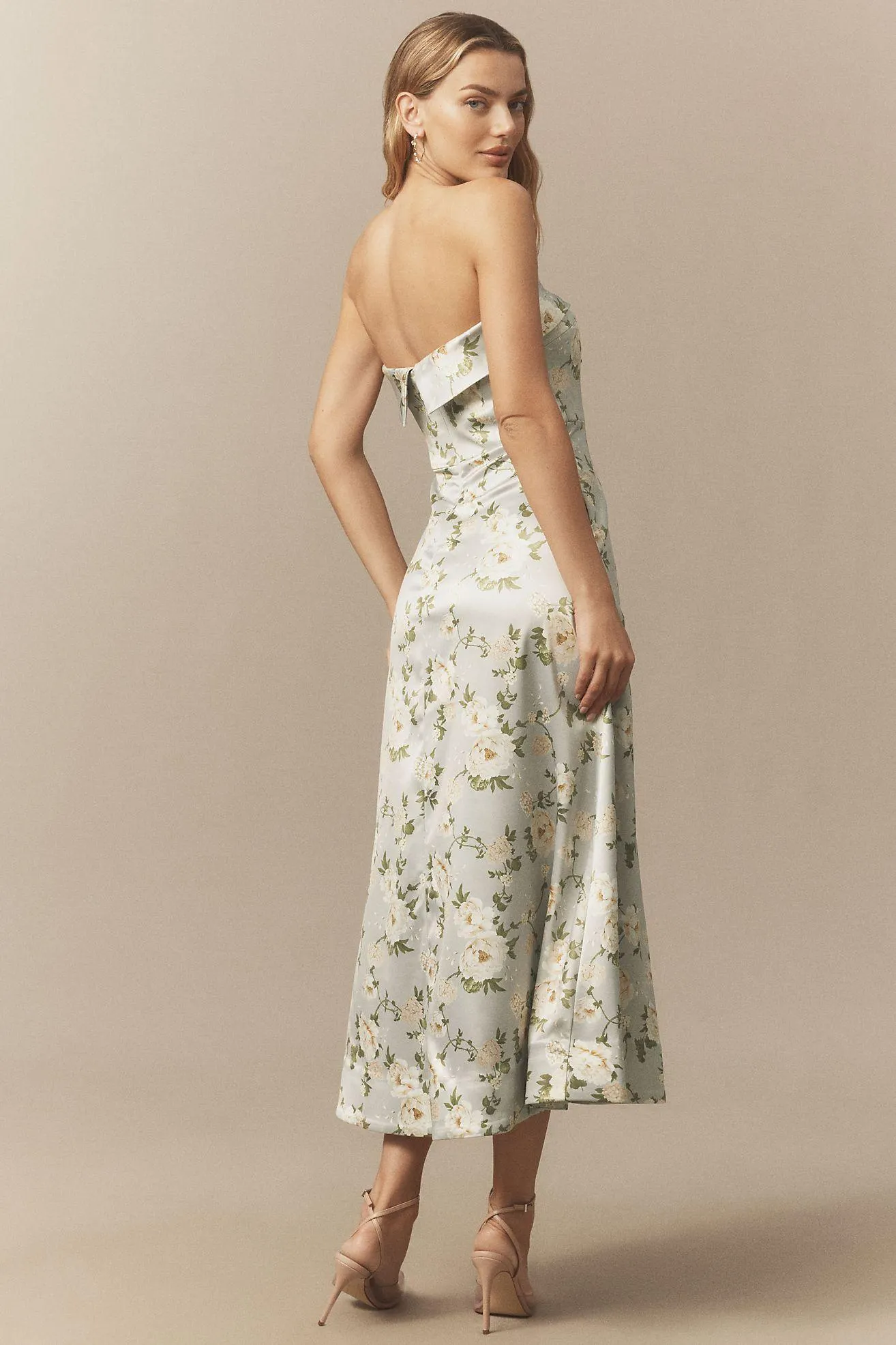 BHLDN Soma Strapless Stretch-Satin Fit & Flare Midi Dress