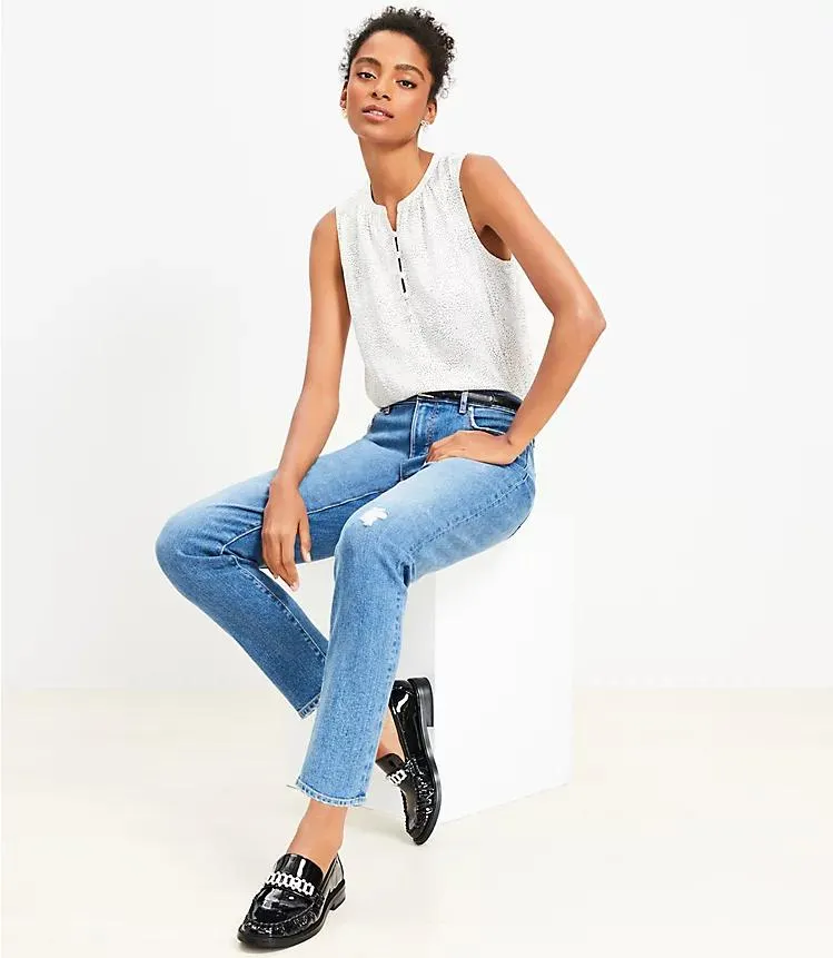 Destructed Super Soft Girlfriend Jeans in Mid Stone Wash